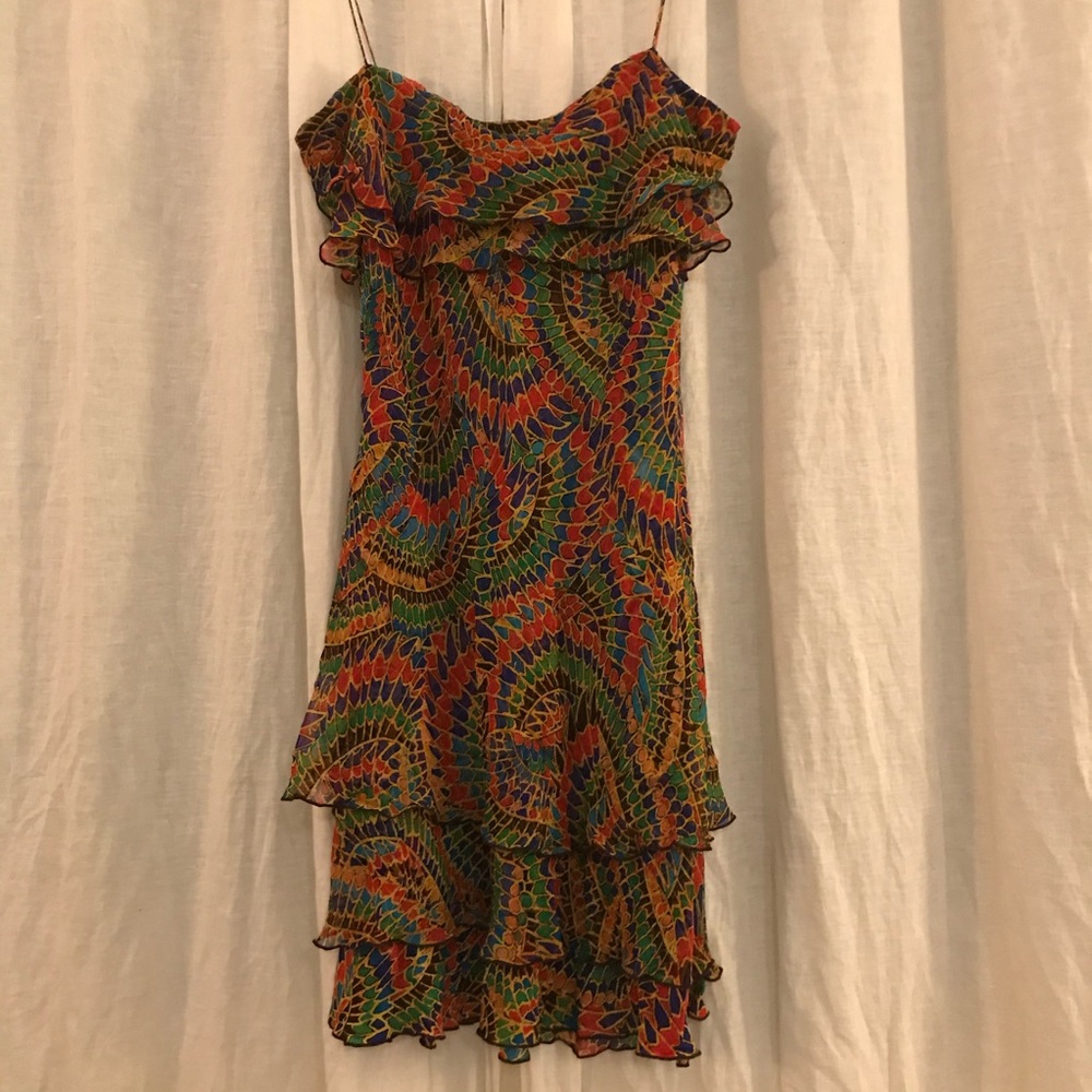 Diane Von Furstenberg 100% Silk Ruffle Midi Dress